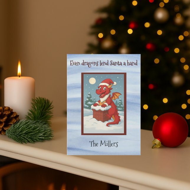 Santa’s Dragon Helper Holiday Card (Santa's dragon helper)