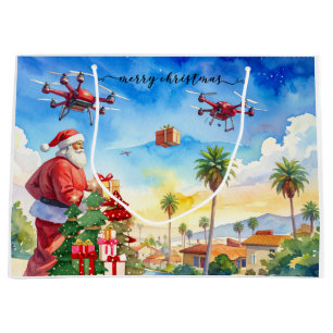 Santa’s Drone Delivery Working on Christmas  Large Gift Bag