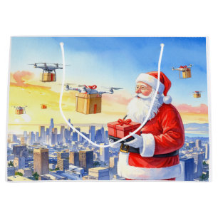 Santa’s Drone Delivery Working on Christmas Large Gift Bag