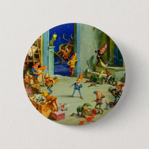 Santa 's Elves Working in his North Pole Workshop 6 Cm Round Badge