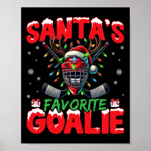 Santa’s Favorite Goalie Christmas Hockey Santa Hat Poster