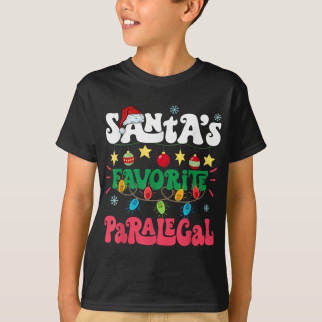 Santa S Favorite Paralegal Funny Santa Xmas Light  T-Shirt (Front)
