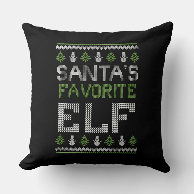 Santa’s Favourite Elf – Ugly Sweater Christmas Cushion (Front)