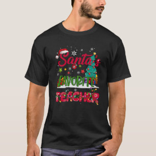 Santa s Favourite Teacher Santa Hat Ugly Christmas T-Shirt