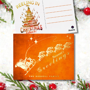 Santa’s Fishing Sleigh Season’s Greetings Foil Holiday Postcard