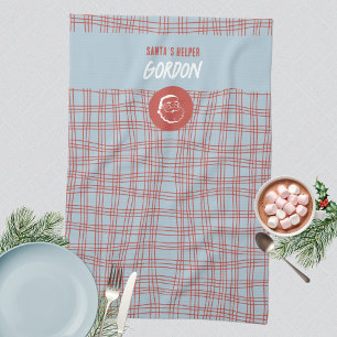 Santa’s Helper Modern Blue & Red Holiday Tea Towel