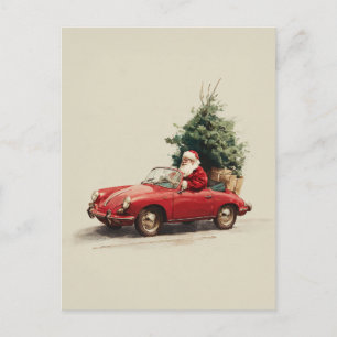 Santa’s Joyride in Red Convertible Holiday Postcard