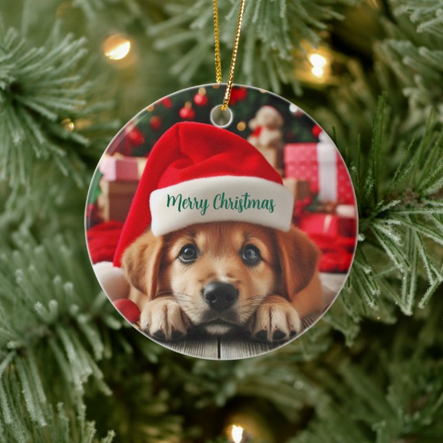 Santa’s Little Helper Puppy Ceramic Tree Decoration (Tree)