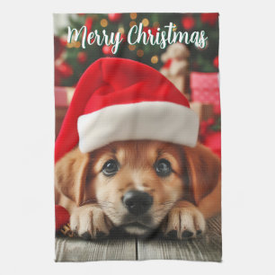 Santa’s Little Helper Puppy Tea Towel