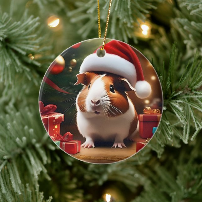 "Santa’s Little Helper: The Christmas Guinea Pig" Ceramic Tree Decoration (Tree)