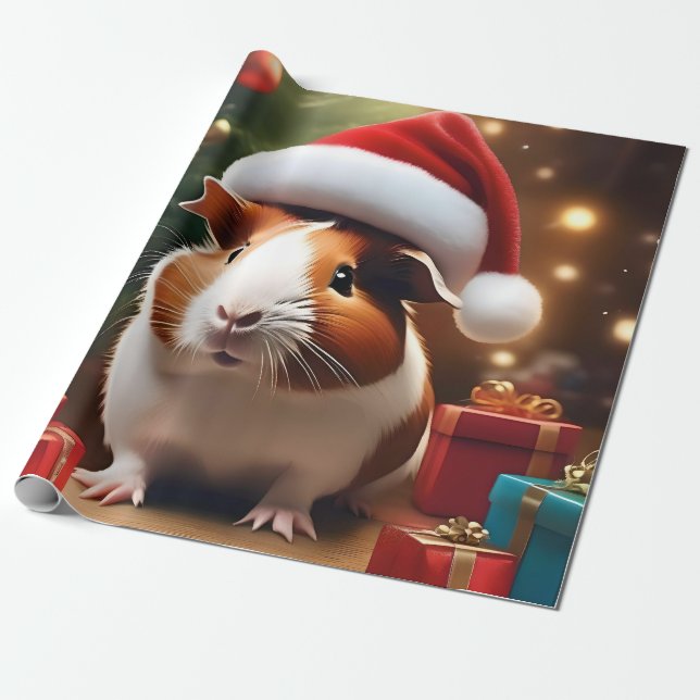 "Santa’s Little Helper: The Christmas Guinea Pig" Wrapping Paper (Unrolled)