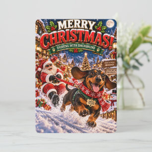 Santa’s Merry Adventures Dashing with Dachshund Holiday Card
