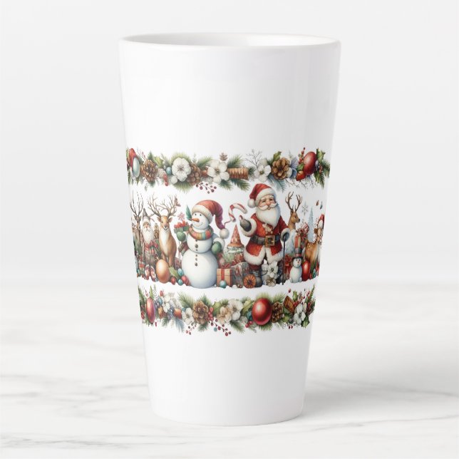 Santa’s Merry Band in Evergreen Splendor Latte Mug (Front)