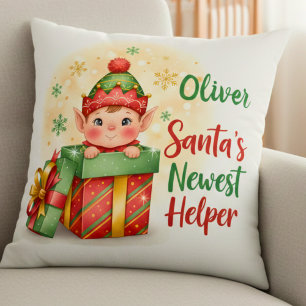 Santa’s Newest Helper Christmas Cute Elf Gift Box Cushion