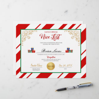 Santa’s Nice List certificate 
