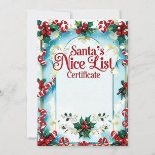 Santa’s Nice List Certificate for Boys Invitation