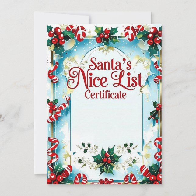 Santa’s Nice List Certificate for Boys Invitation (Front)