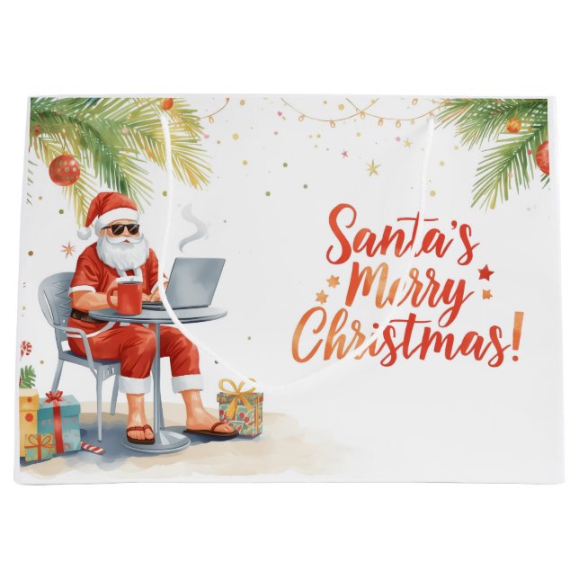 Santa’s Online Computer Lovers Merry Christmas! Large Gift Bag (Front)