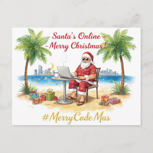 Santa’s Online Programmer Merry Christmas! Holiday Postcard (Front)