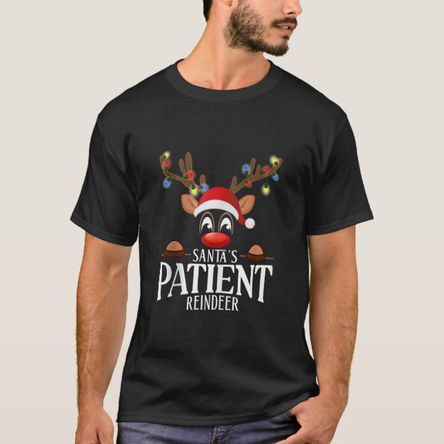 Santa s Patient Reindeer Funny XMas Matching PJS T T-Shirt (Front)