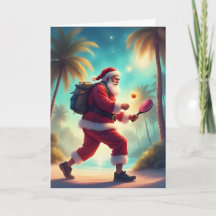 Santa’s Pickleball Fun – Tropical Christmas Card