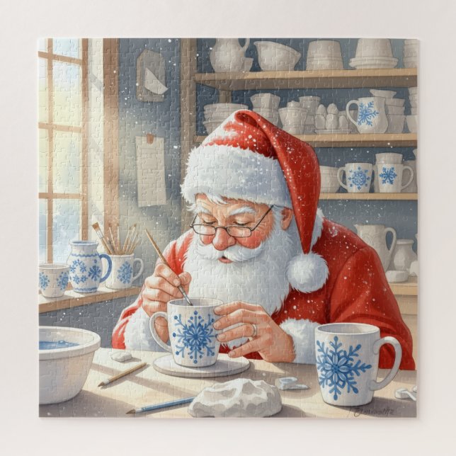Santa’s Pottery Workshop: Hand-Painted Ceramic Jigsaw Puzzle (Vertical)