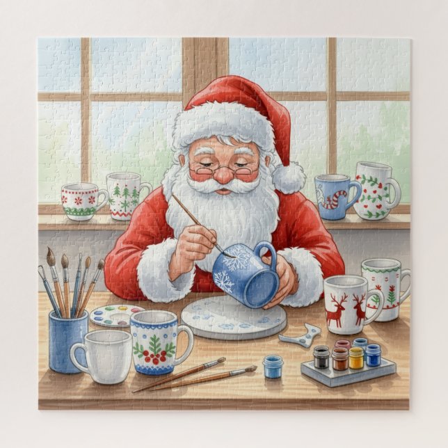 Santa’s Pottery Workshop: Hand-Painted Ceramic Jigsaw Puzzle (Vertical)