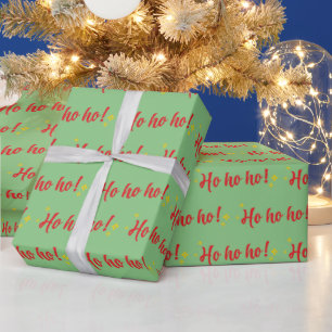 Santa’s Red Ho Ho Ho Text On Green Background Gift Wrapping Paper