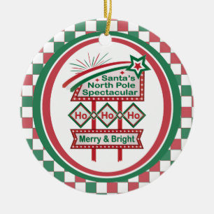 Santa’s Retro Marquee – Ho Ho Ho Merry & Bright Ceramic Tree Decoration