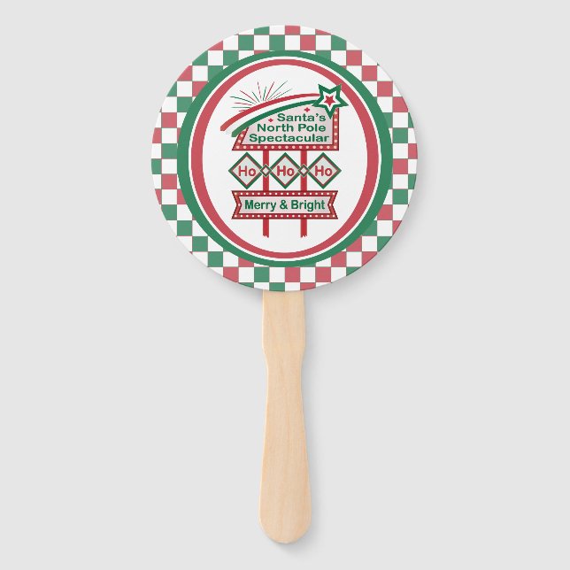 Santa’s Retro Marquee – Ho Ho Ho Merry & Bright Hand Fan (Front)