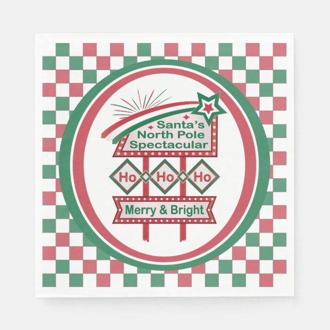 Santa’s Retro Marquee – Ho Ho Ho Merry & Bright Napkin (Front)