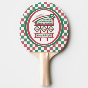 Santa’s Retro Marquee – Ho Ho Ho Merry & Bright Ping Pong Paddle