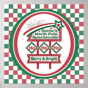 Santa’s Retro Marquee – Ho Ho Ho Merry & Bright Poster