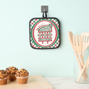 Santa’s Retro Marquee – Ho Ho Ho Merry & Bright Pot Holder