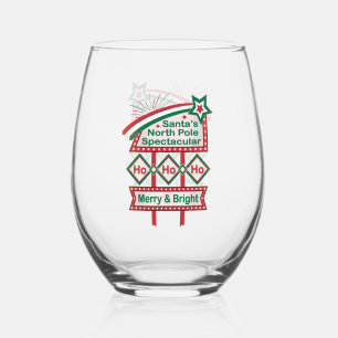 Santa’s Retro Marquee – Ho Ho Ho Merry & Bright Stemless Wine Glass