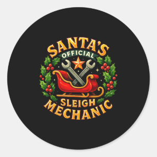 Santa’s Sleigh Mechanic Funny Christmas Design Classic Round Sticker