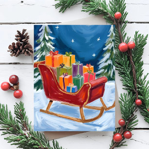 Santa’s Sleigh Merry Christmas  Holiday Postcard