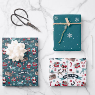 Santa’s Sleigh Ride North Pole Pattern Wrapping Paper Sheet