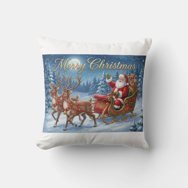 Santa’s Snowy Sleigh Ride Cushion (Front)