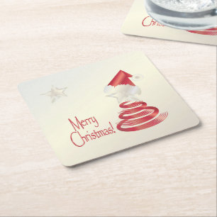 Santa s Tree Square Paper Coaster