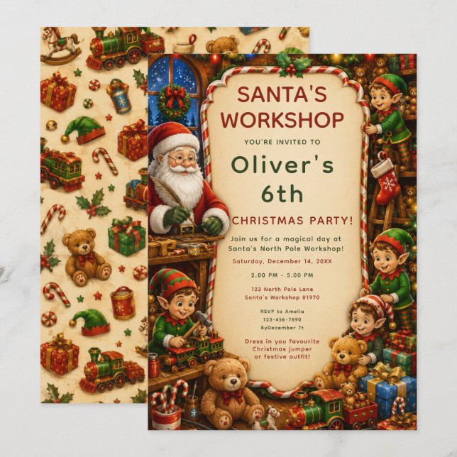 Santa’s Workshop Kids Christmas Party Invitation (Front/Back)