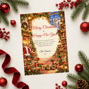 Santa’s Workshop Merry Christmas Happy New Year Holiday Card