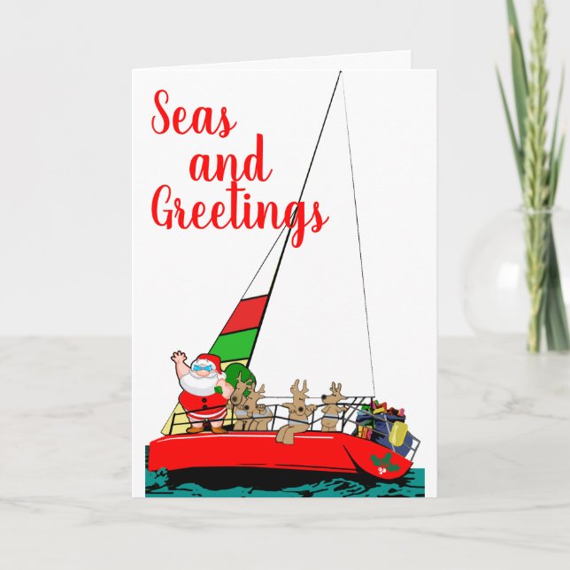 Santa Sailing at Christmas Card (Front)