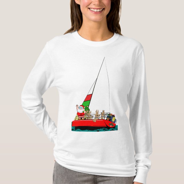 Santa Sailing at Christmas T-Shirt (Front)