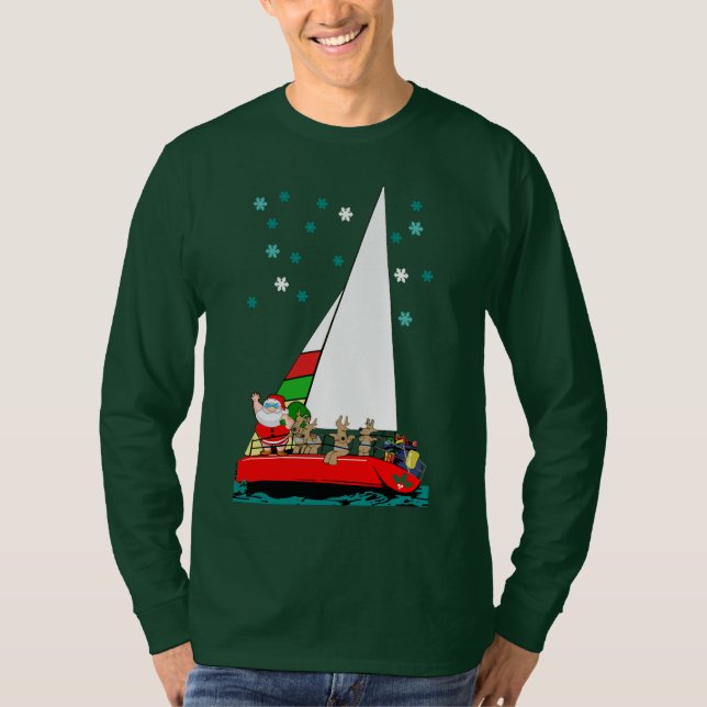 Santa Sailing at Christmas under the Stars T-Shirt (Front)