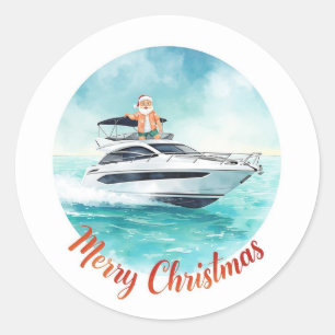 Santa Sailing – Tropical Christmas by the Sea Classic Round Sticker