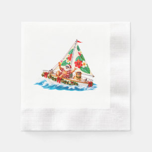 Santa Sailing Tropical Christmas by the Sea Napkin