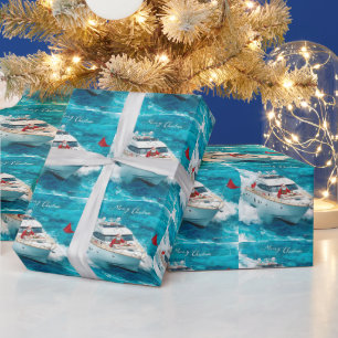 Santa Sailing – Tropical Christmas by the Sea Wrapping Paper