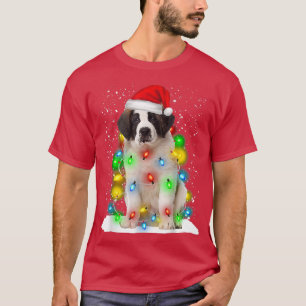 Santa Saint Bernard Christmas Light Pajama Dog Xma T-Shirt