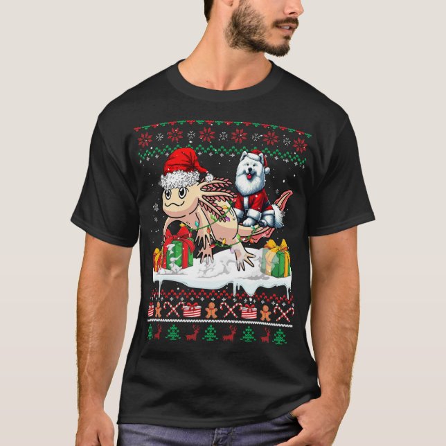 Santa Samoyed Riding Axolotl Christmas Sweater Lov (Front)
